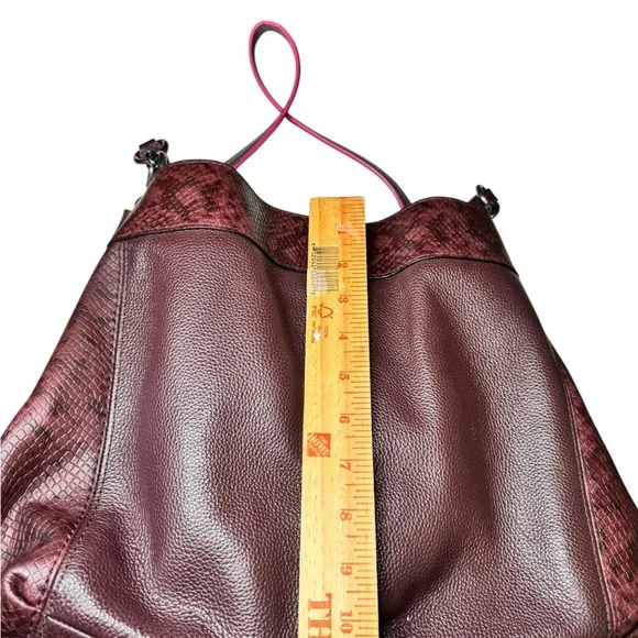Coach Lexy Colorblock Pebble Leather & Genuine Snakeskin Shoulder Bag Burgundy - Picture 11 of 16